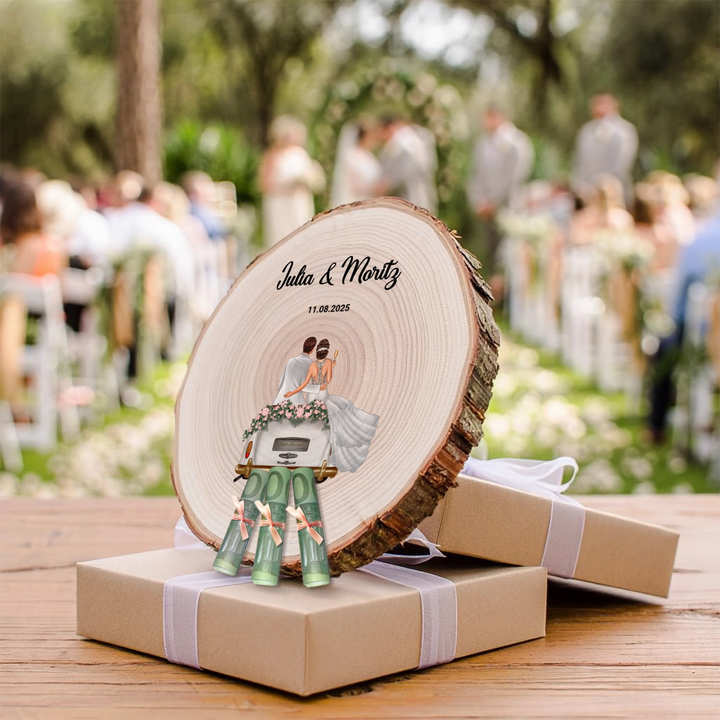 Personalisiertes Geldgeschenk Baumscheibe "Just Married"