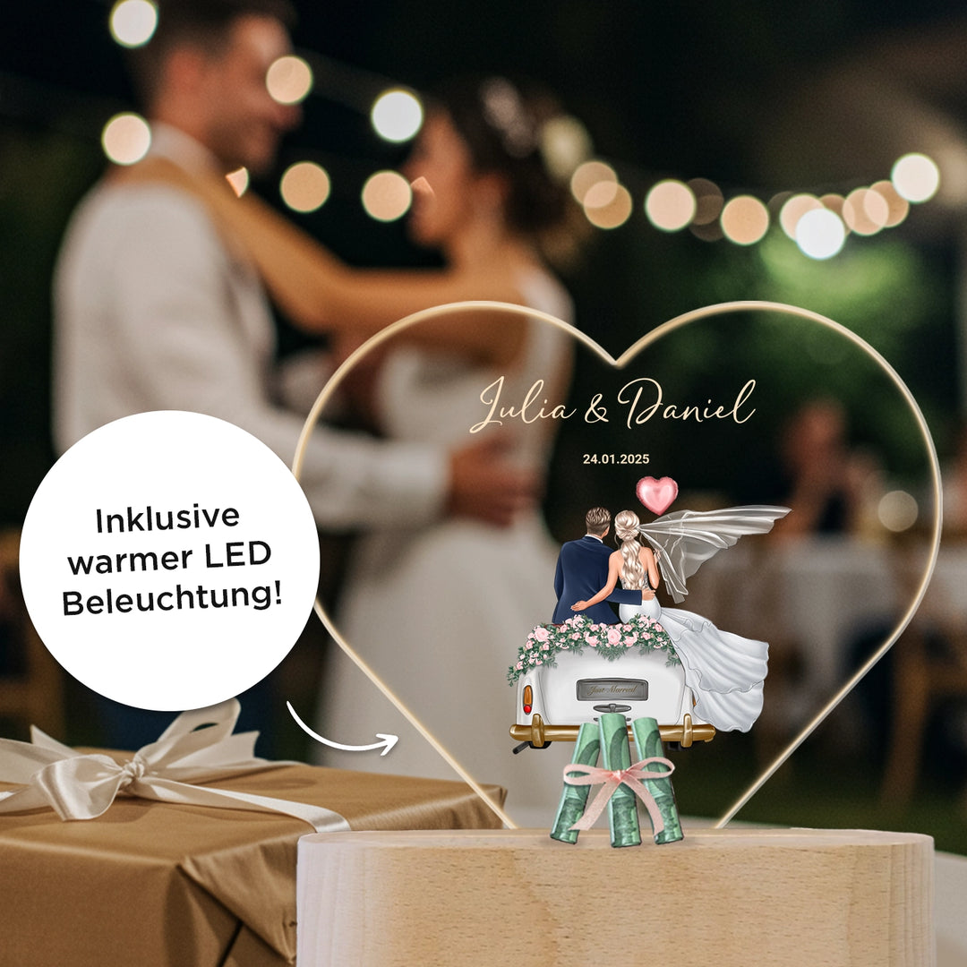 Personalisiertes Herz Acryl-Licht "Just Married" | Nachtlicht, Dekolicht, Glowlight