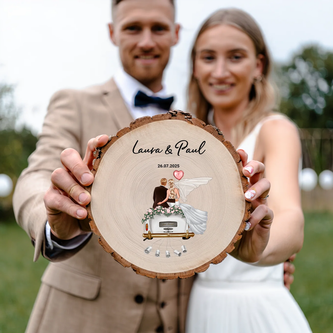 Personalisiertes Geldgeschenk Baumscheibe "Just Married"