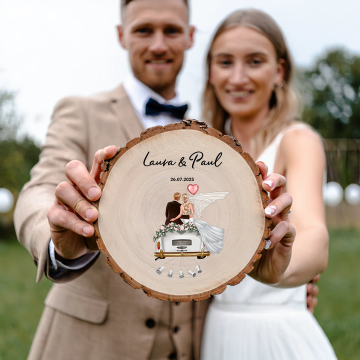 Personalisiertes Geldgeschenk Baumscheibe "Just Married"