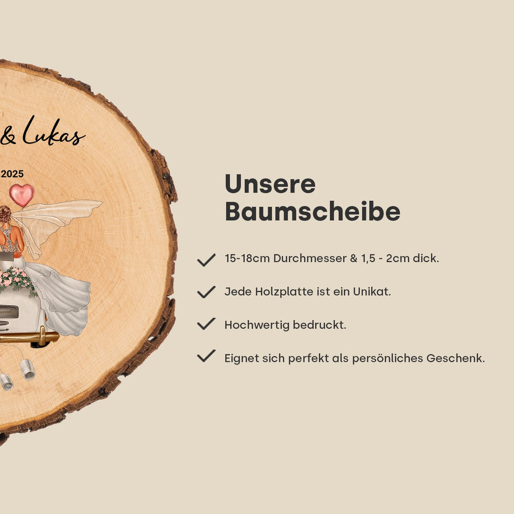 Personalisiertes Geldgeschenk Baumscheibe "Just Married"