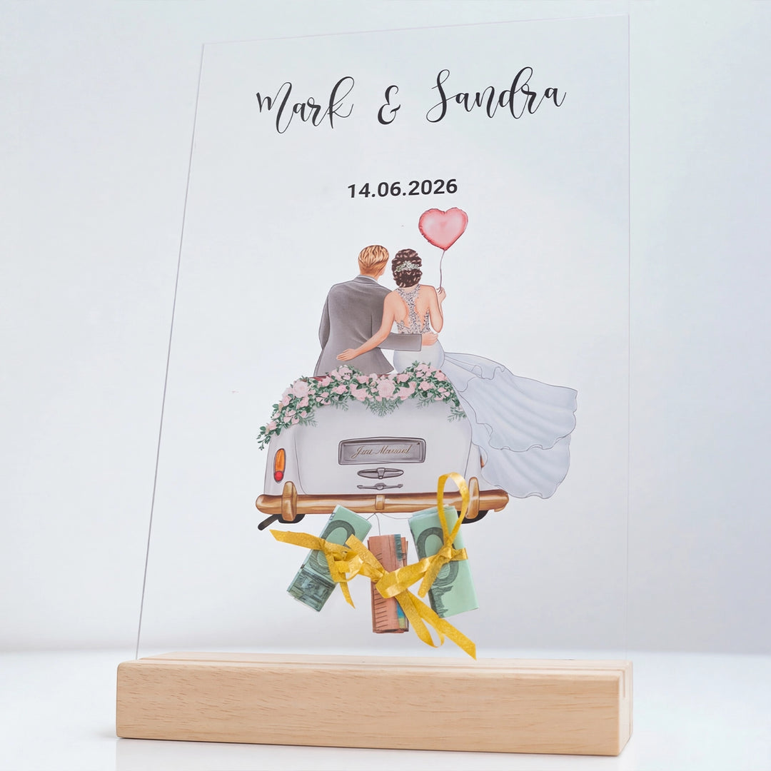 "Just Married" - Personalisierte Acryltafel als Geldgeschenk