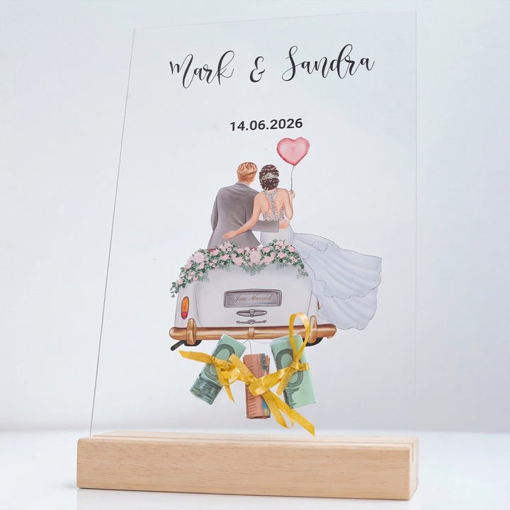 "Just Married" - Personalisierte Acryltafel als Geldgeschenk