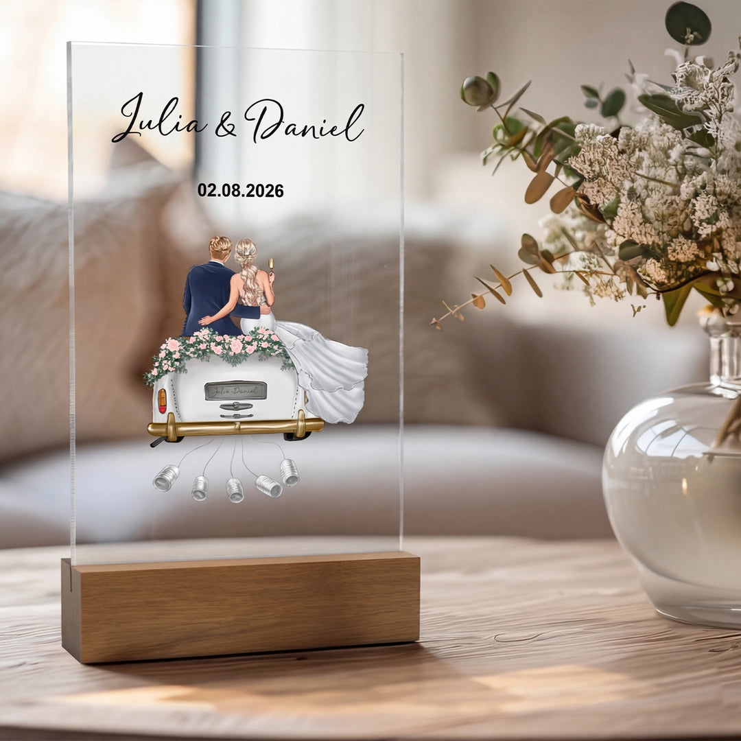 "Just Married" - Personalisierte Acryltafel als Geldgeschenk