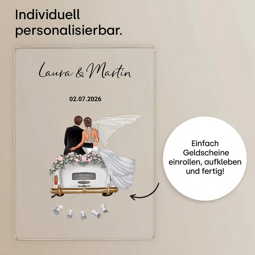 "Just Married" - Personalisierte Acryltafel als Geldgeschenk
