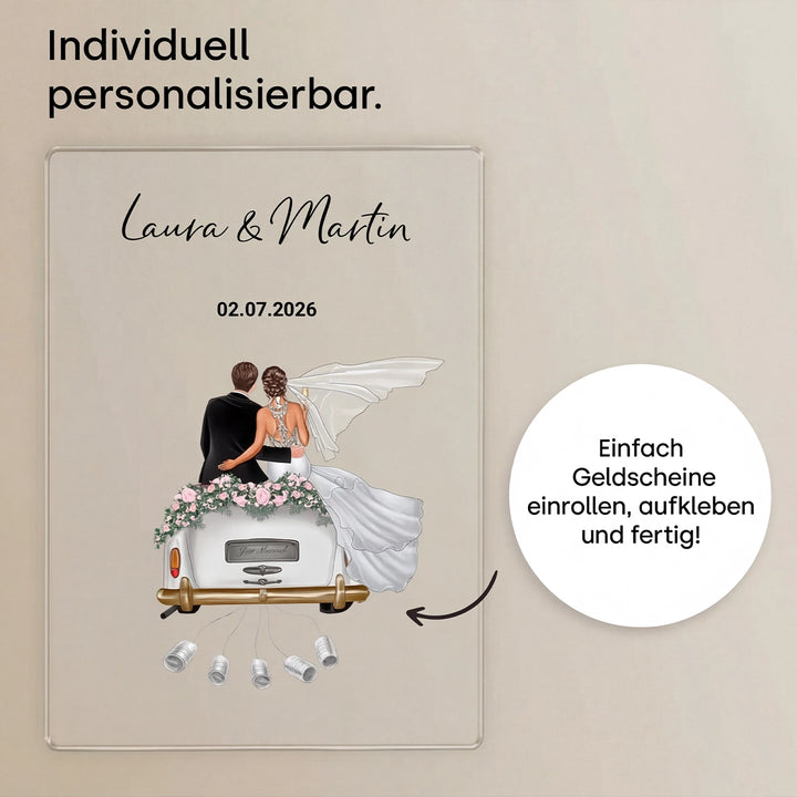 "Just Married" - Personalisierte Acryltafel als Geldgeschenk