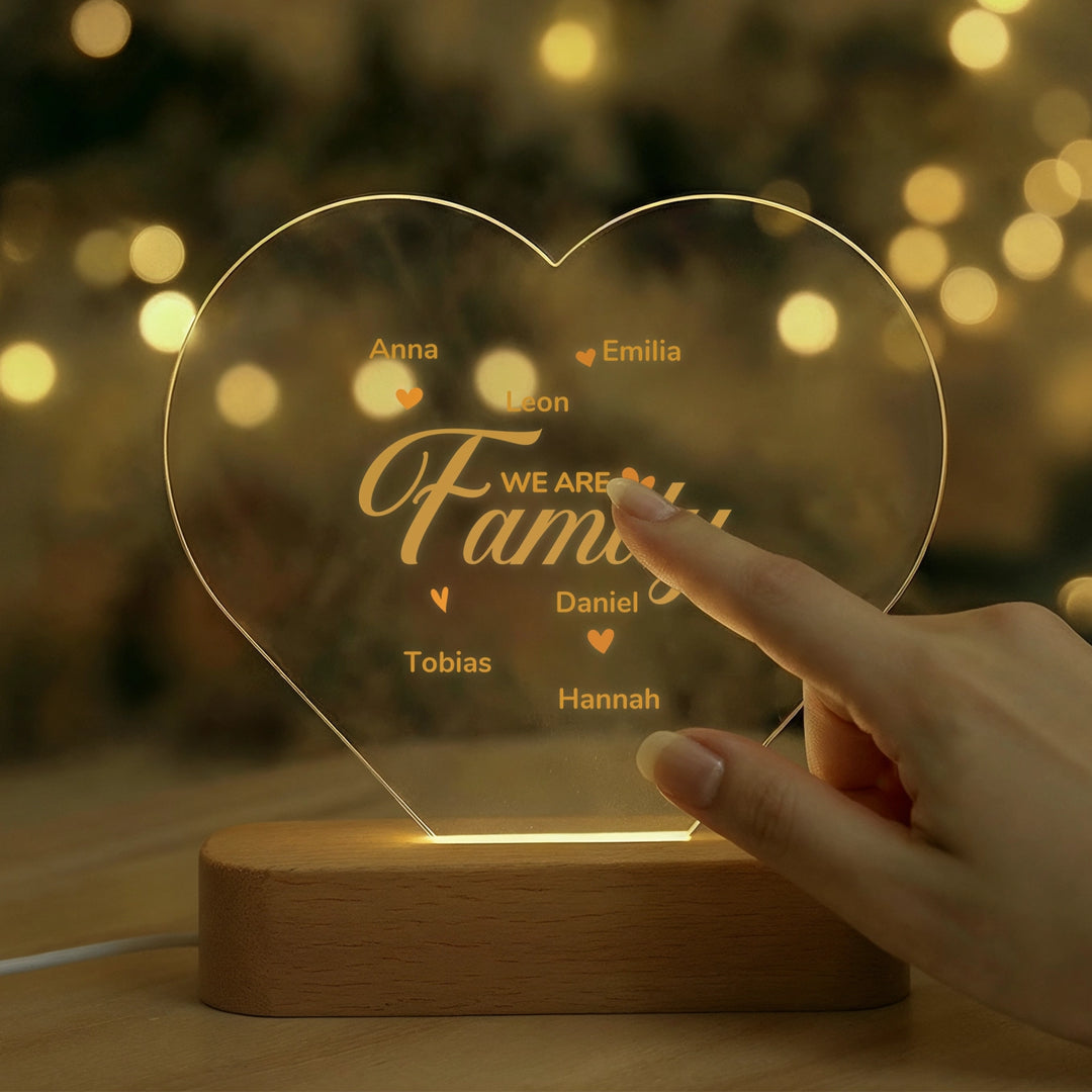 Personalisiertes Herz Acryl-Licht ''Familie'' | Nachtlicht, Dekolicht, Glowlight