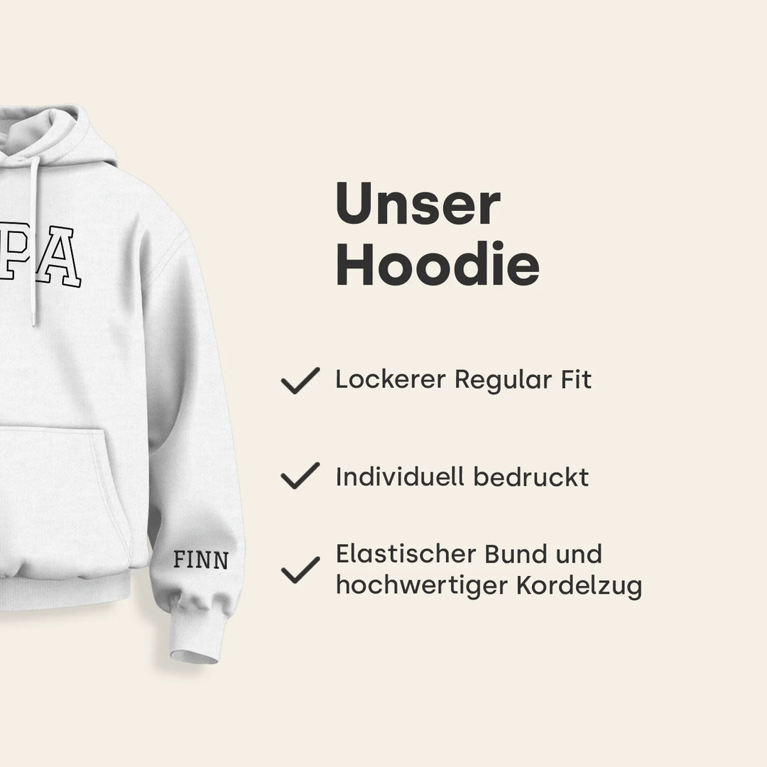 Personalisierter Hoodie "PAPA" mit Ärmeldruck