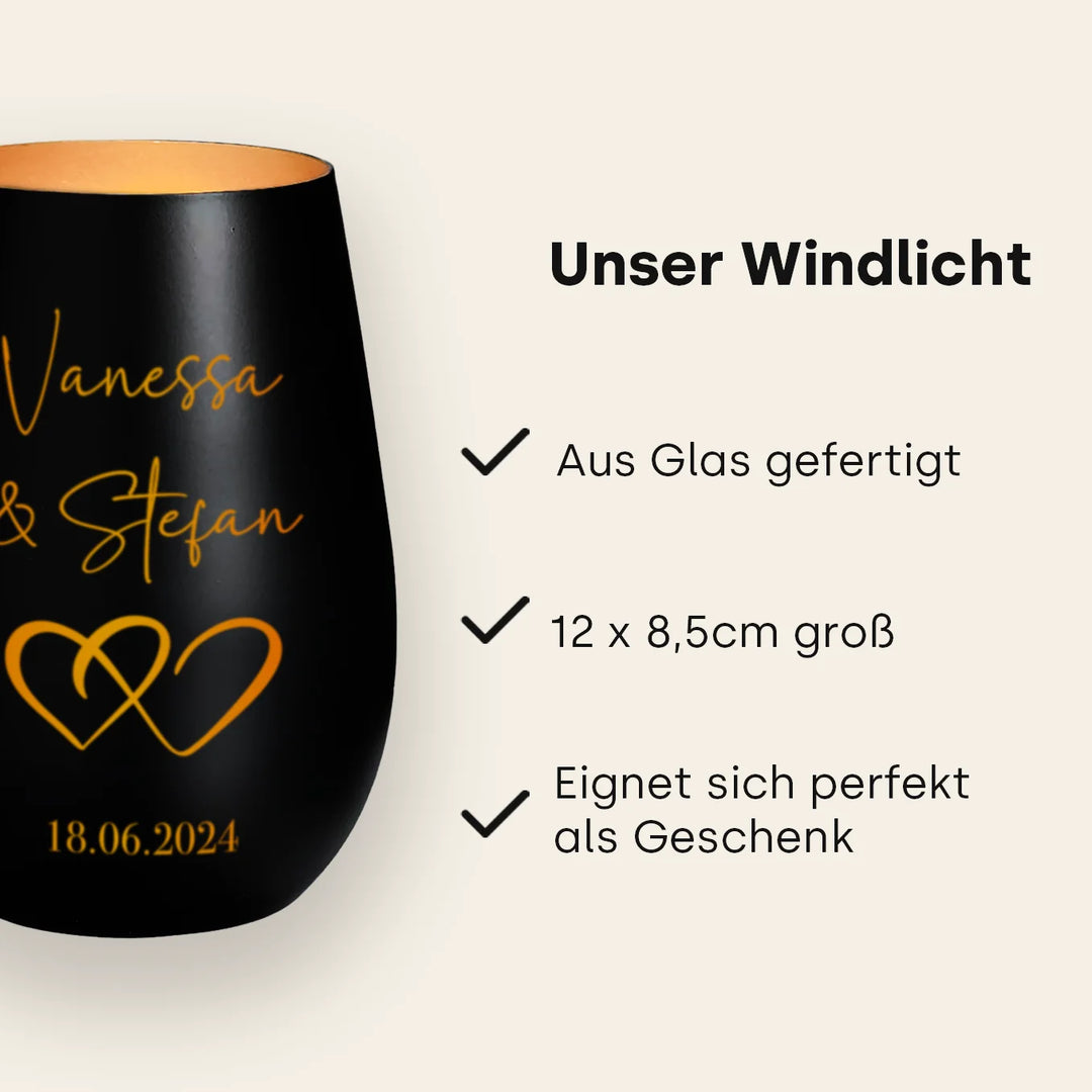 Personalisiertes Windlicht "Namen & Herzen"