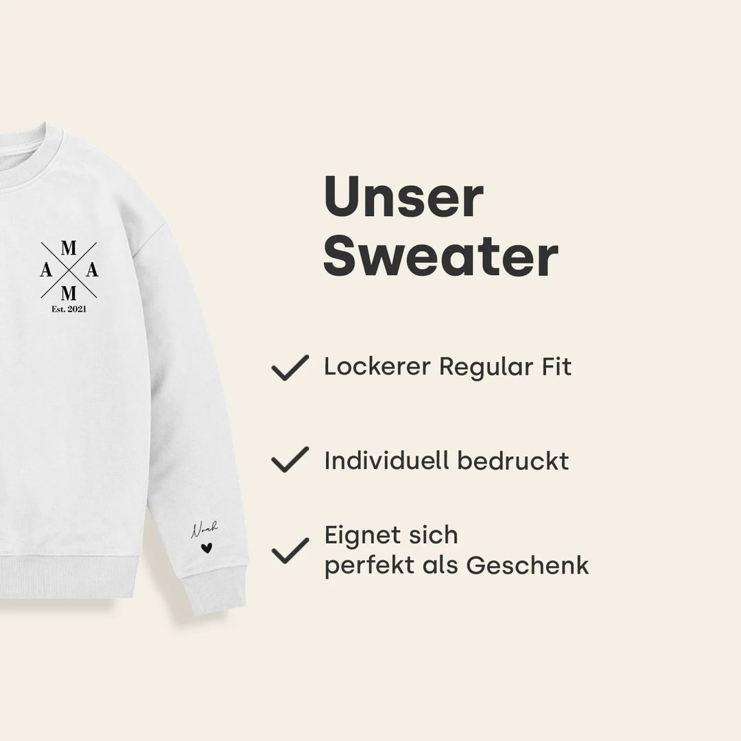 Personalisierter Sweater "Mama Cross" mit Ärmeldruck
