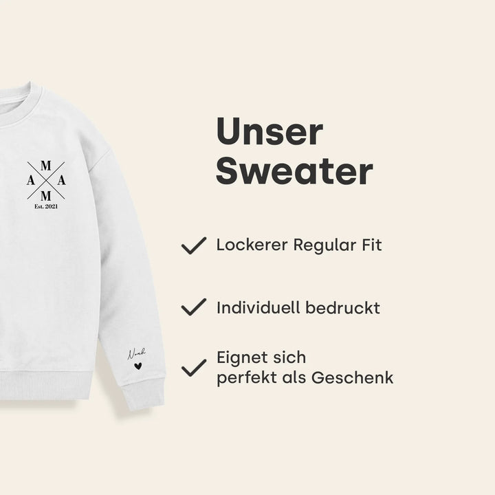 Personalisierter Sweater "Mama Cross" mit Ärmeldruck