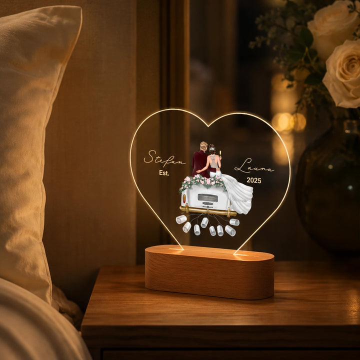 Personalisiertes Herz Acryl-Licht "Just Married" | Nachtlicht, Dekolicht, Glowlight