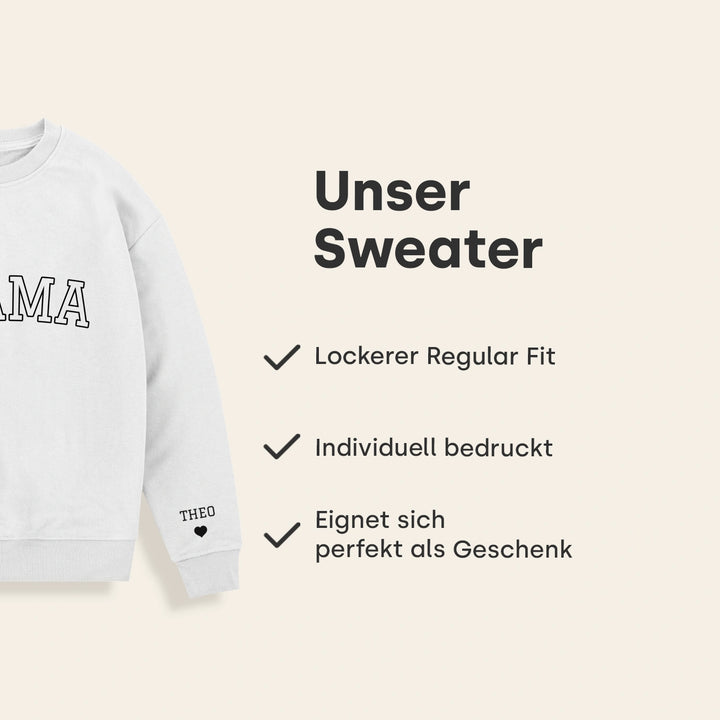 Personalisierter Sweater "MAMA" mit Ärmeldruck
