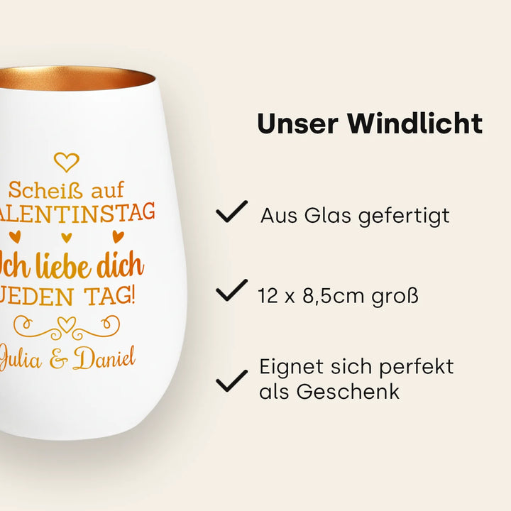 Personalisiertes Windlicht Weiß "Valentinstag"