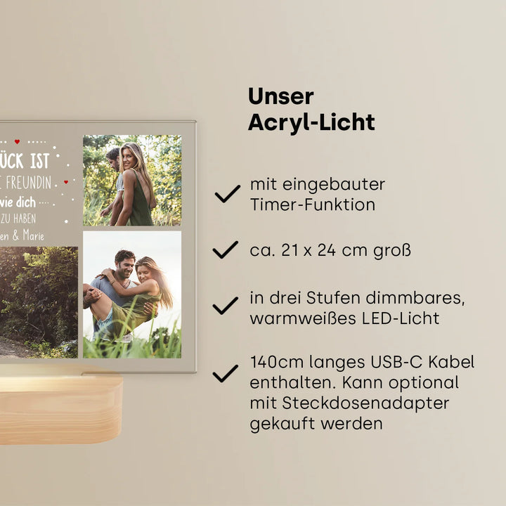 Personalisiertes Acryl-Licht "Glück" | Nachtlicht, Dekolicht, Glowlight