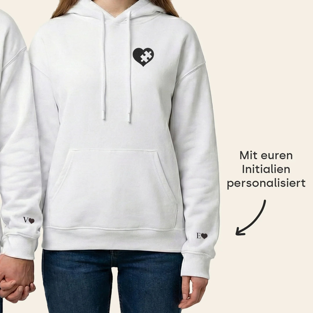 Personalisierte Partnerlook Hoodies "Puzzlestück" (mit Ärmeldruck)