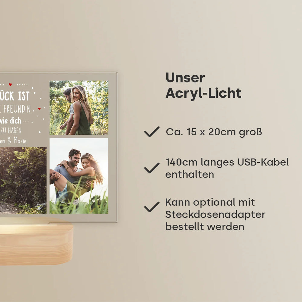 Personalisiertes Acryl-Licht "Glück" | Nachtlicht, Dekolicht, Glowlight