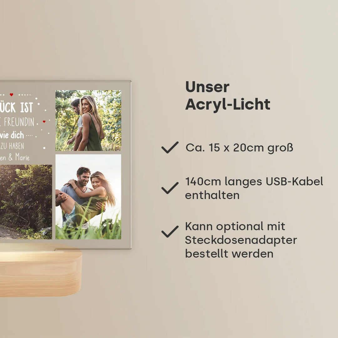 Personalisiertes Acryl-Licht "Glück" | Nachtlicht, Dekolicht, Glowlight