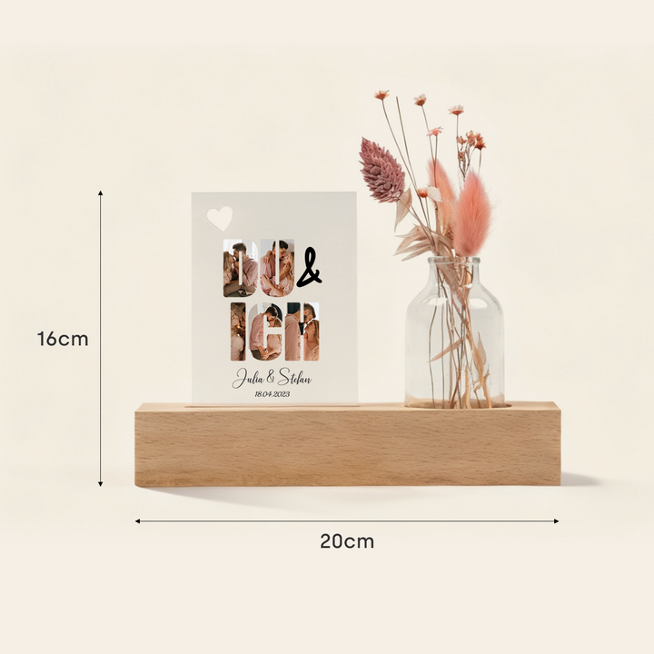 Personalisiertes Acryl-Glas mit Vase und Trockenblumen "Du & Ich"