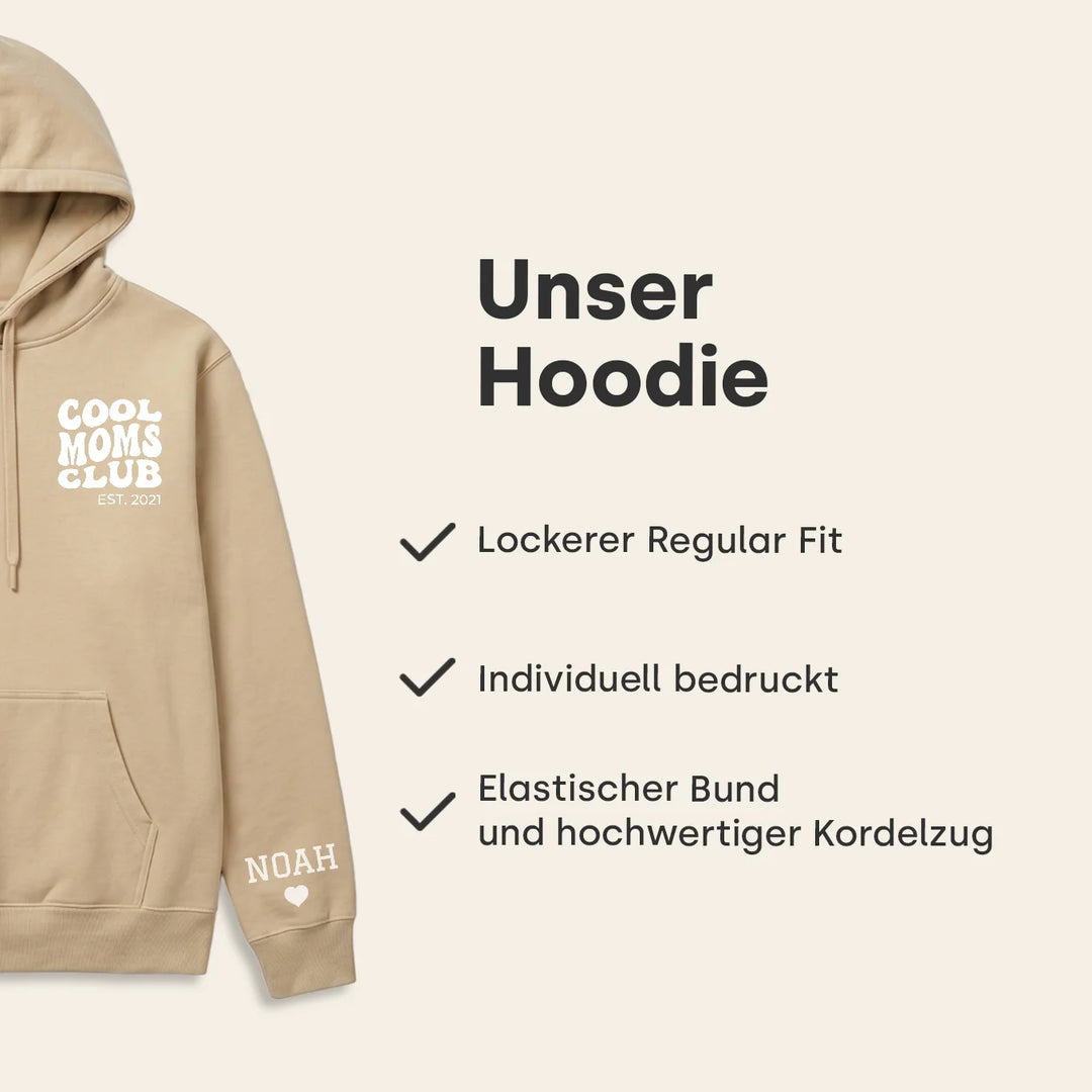 Personalisierter Hoodie “Cool Moms Club” mit Ärmeldruck