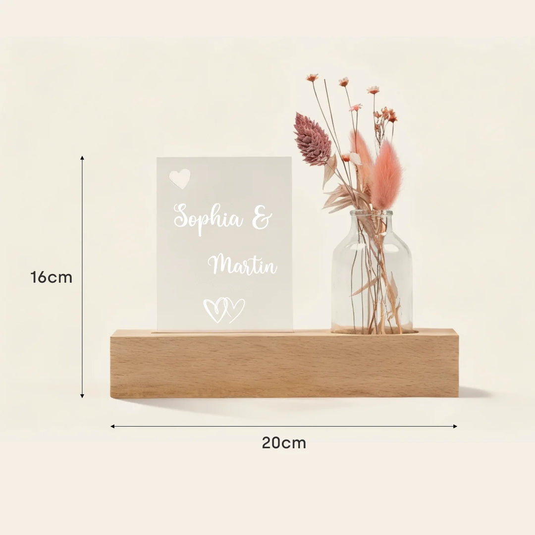 Personalisiertes Acryl-Glas mit Vase und Trockenblumen "Eure Namen"