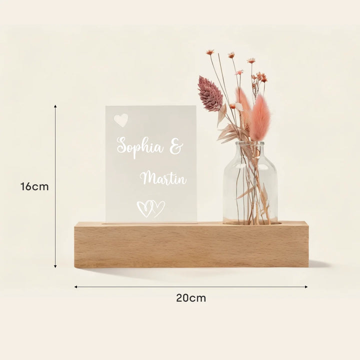 Personalisiertes Acryl-Glas mit Vase und Trockenblumen "Eure Namen"