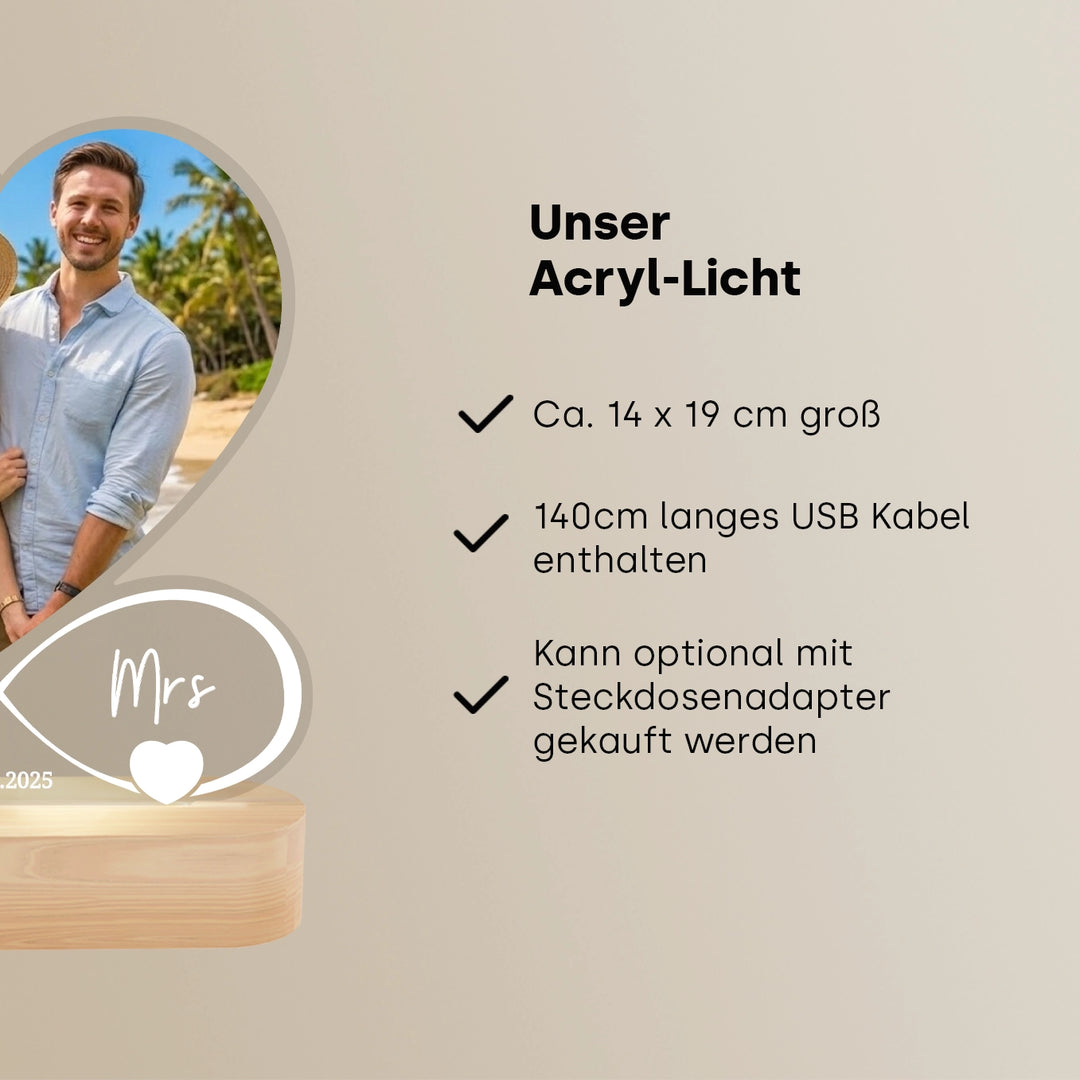 Personalisiertes Acryl-Licht Infinity "Mr & Mrs" | Nachtlicht, Dekolicht, Glowlight