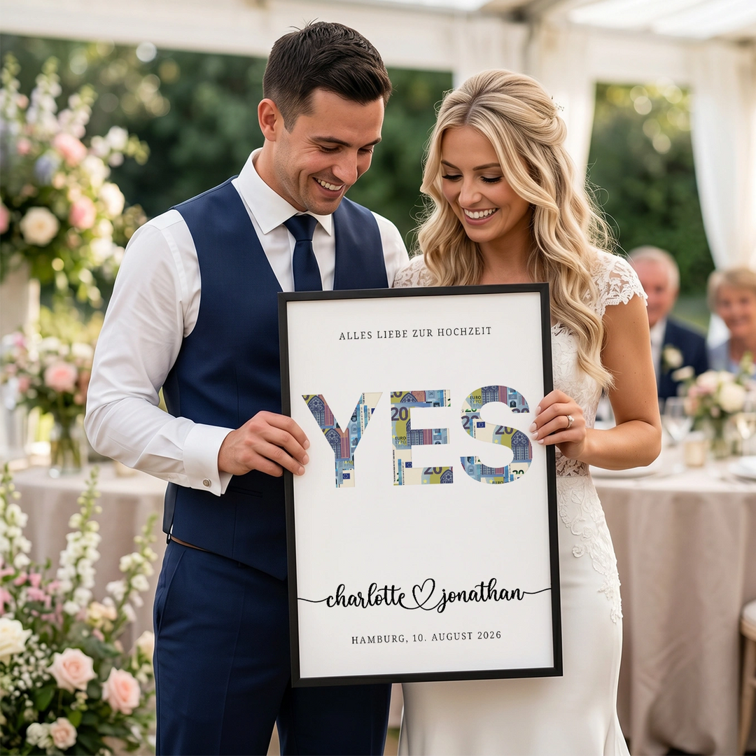 Personalisiertes Geldgeschenk zur Hochzeit "Yes"