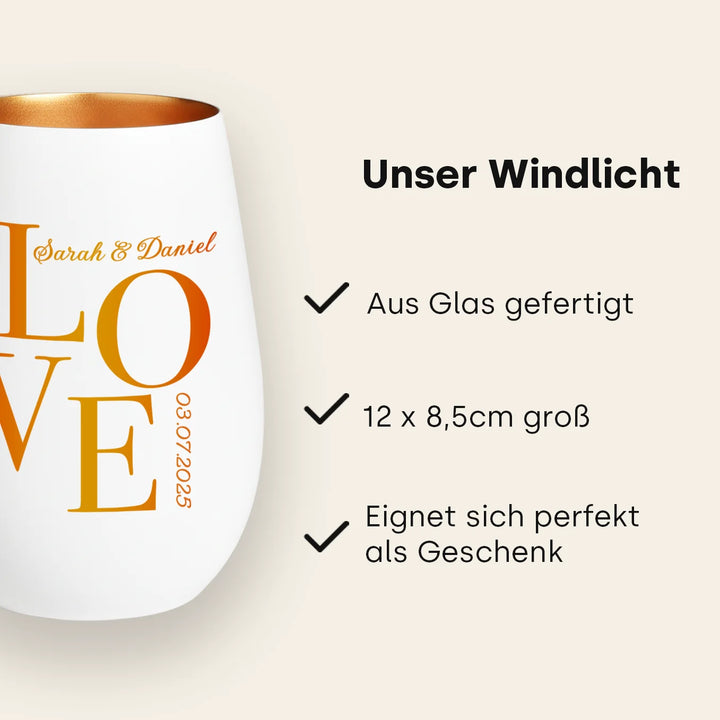 Personalisiertes Windlicht Weiß "Love"