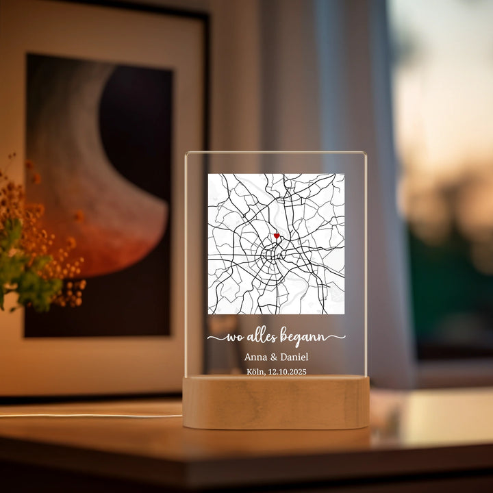 Personalisiertes Acryl-Licht "Herzensort" | Nachtlicht, Dekolicht, Glowlight