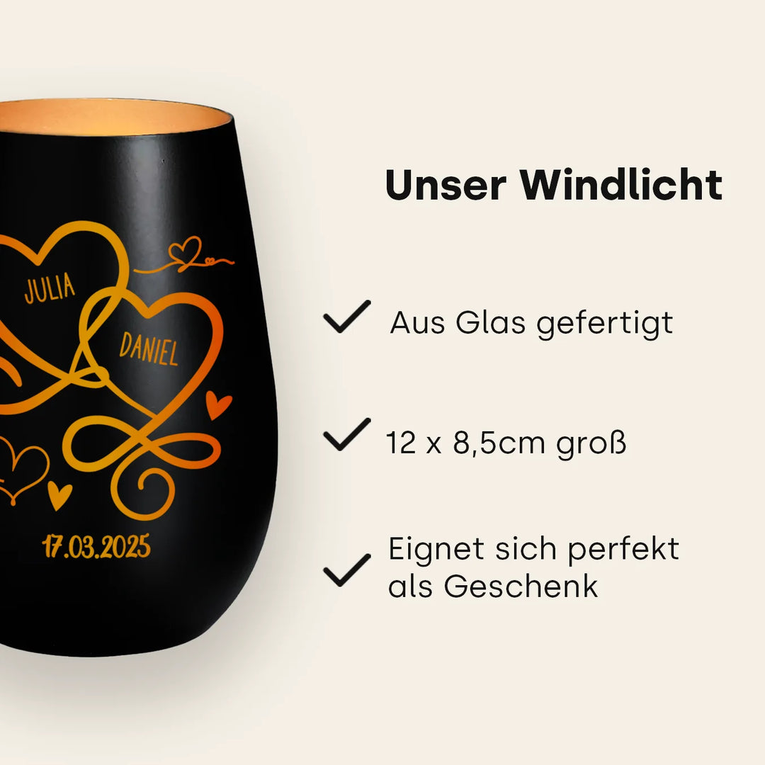 Personalisiertes Windlicht "Herzen"