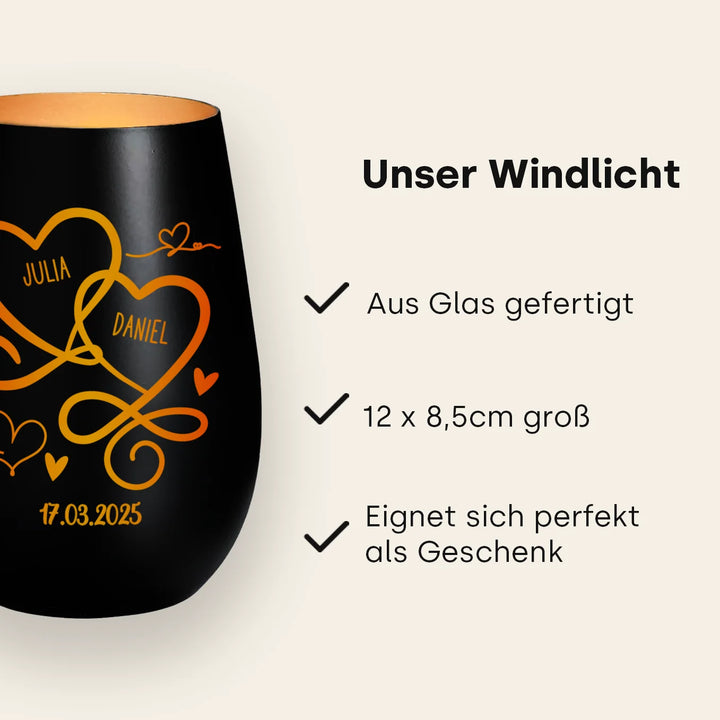 Personalisiertes Windlicht "Herzen"