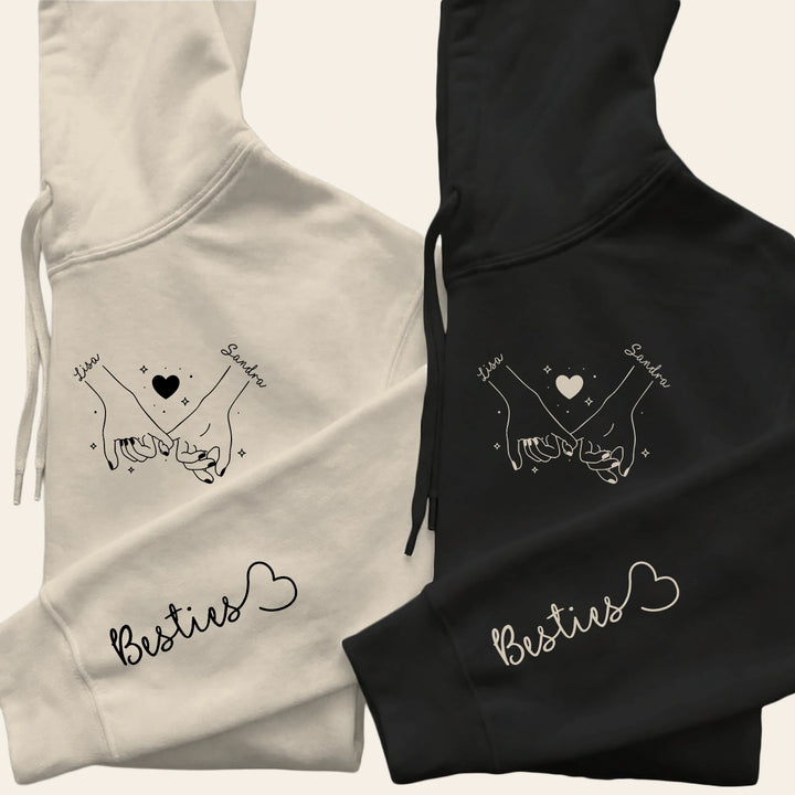 Personalisierte Partnerlook Hoodies “Besties” (mit Ärmeldruck)