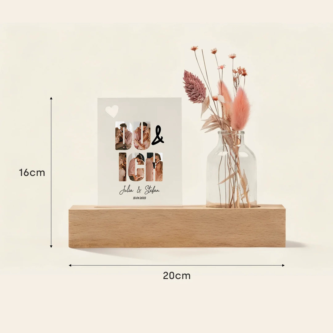 Personalisiertes Acryl-Glas mit Vase und Trockenblumen "Du & Ich"