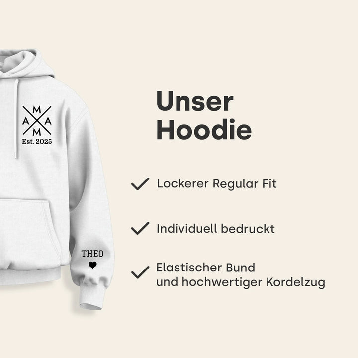 Personalisierter Hoodie "Mama Cross" mit Ärmeldruck