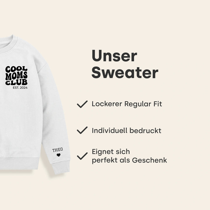 Personalisierter Sweater "Cool Moms Club" mit Ärmeldruck