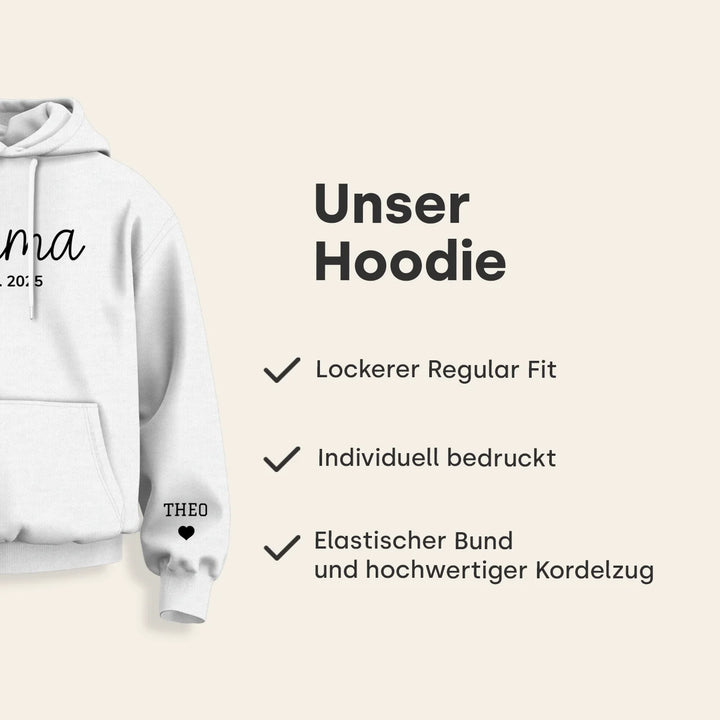 Personalisierter Hoodie "Mama Herz" mit Ärmeldruck