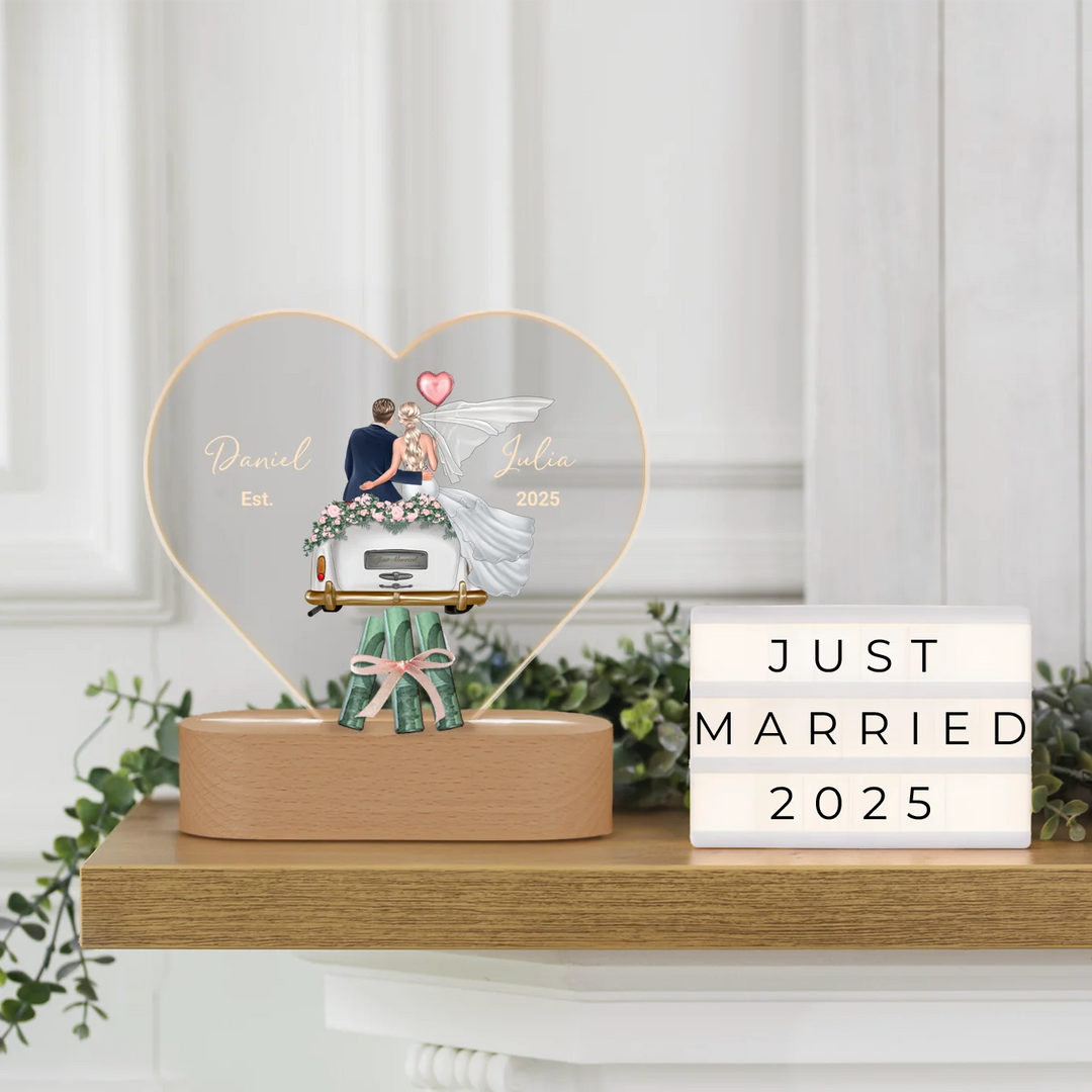 Personalisiertes Herz Acryl-Licht "Just Married" | Nachtlicht, Dekolicht, Glowlight