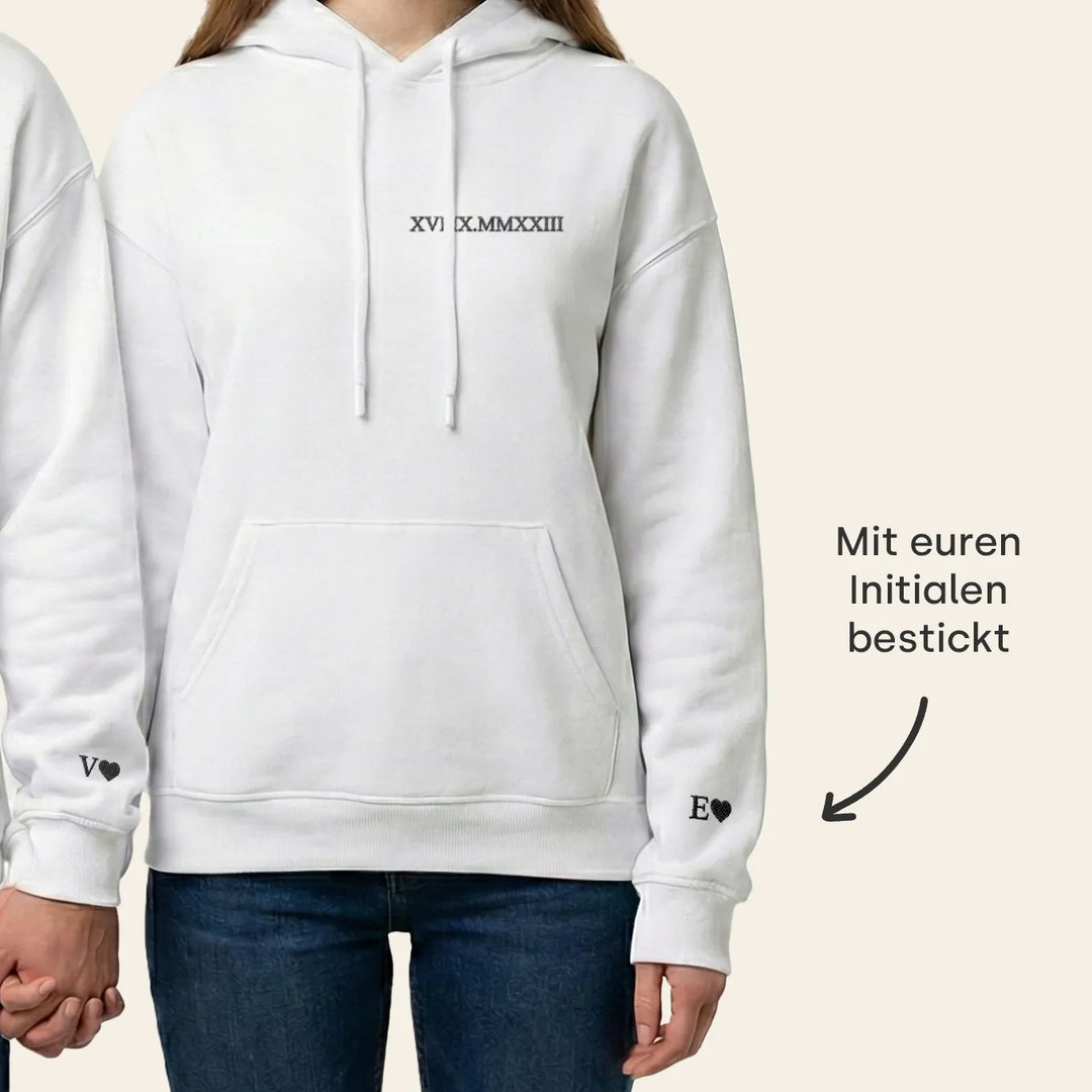 Personalisierte Partner-Hoodies mit Stick "Römische Zahlen"