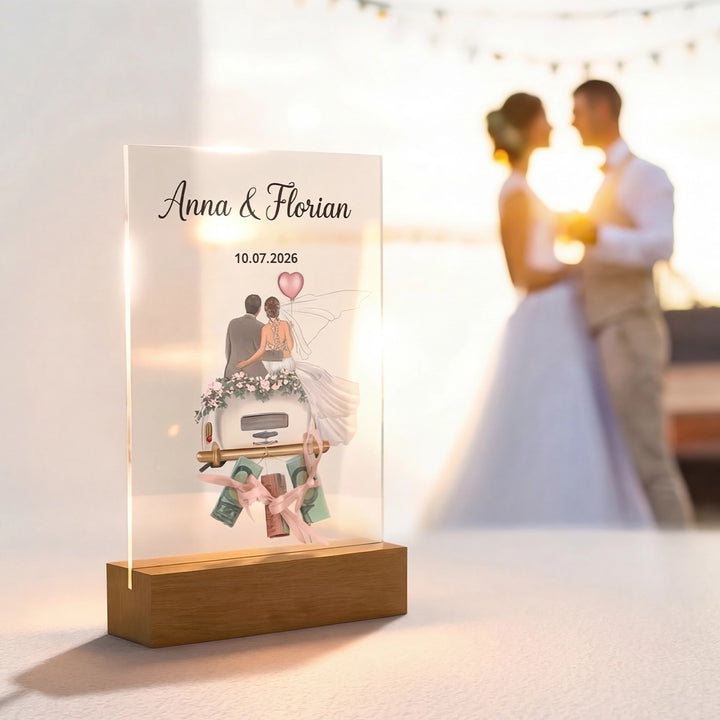 "Just Married" - Personalisierte Acryltafel als Geldgeschenk
