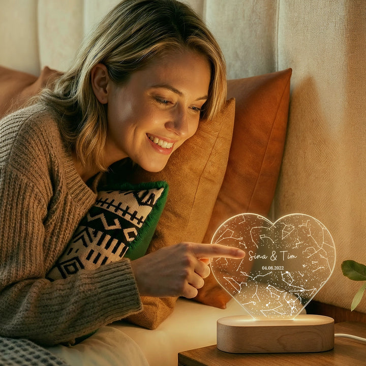 Personalisiertes Herz Acryl-Licht ''Sternenhimmel'' | Nachtlicht, Dekolicht, Glowlight