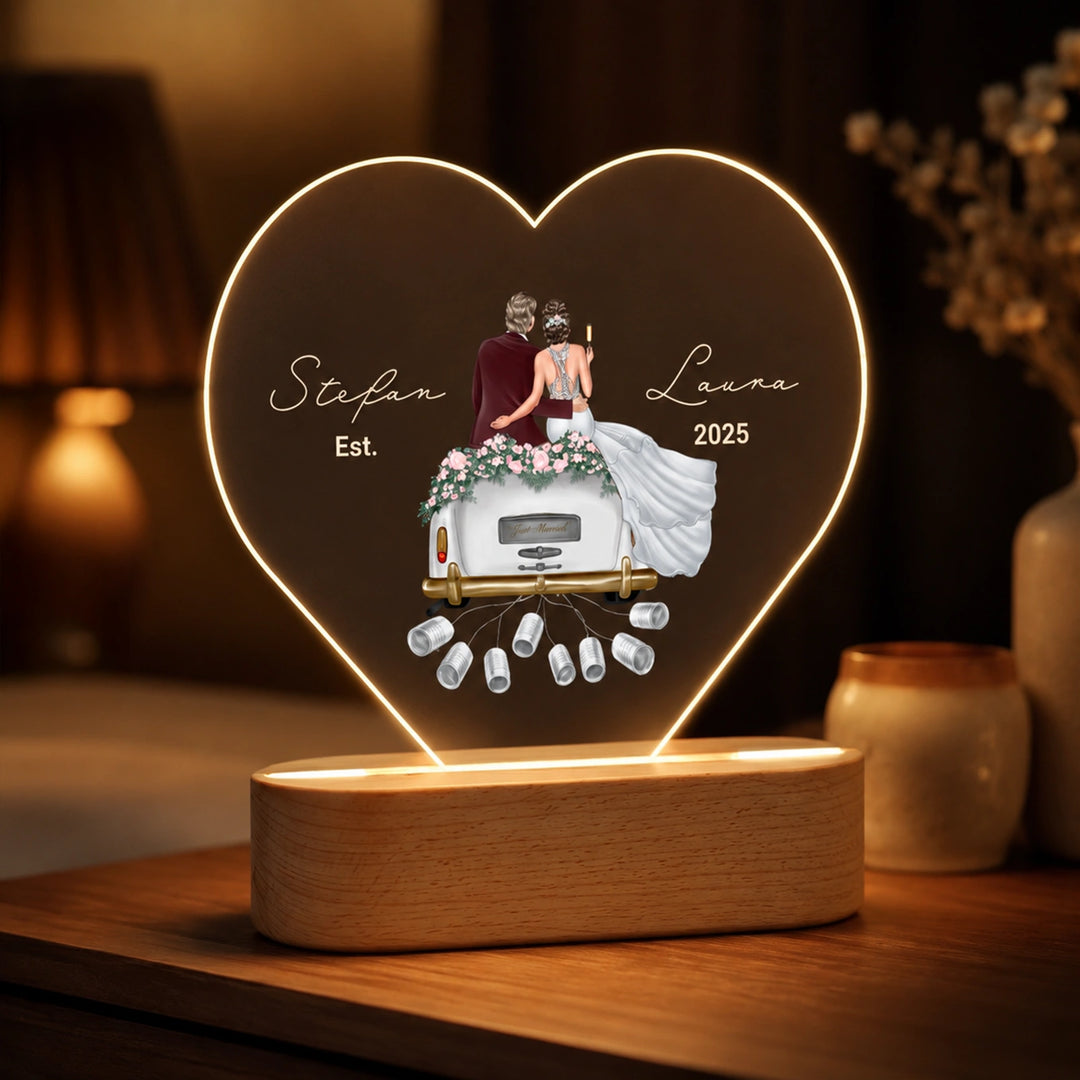 Personalisiertes Herz Acryl-Licht "Just Married" | Nachtlicht, Dekolicht, Glowlight