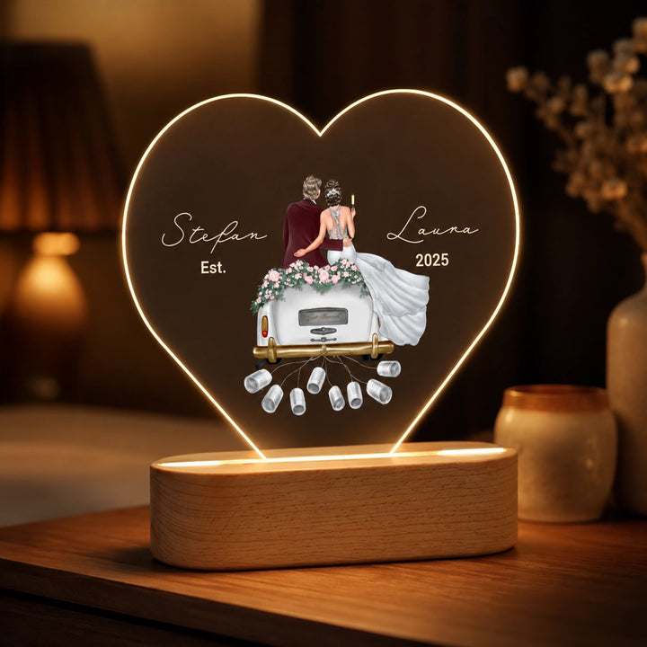 Personalisiertes Herz Acryl-Licht "Just Married" | Nachtlicht, Dekolicht, Glowlight