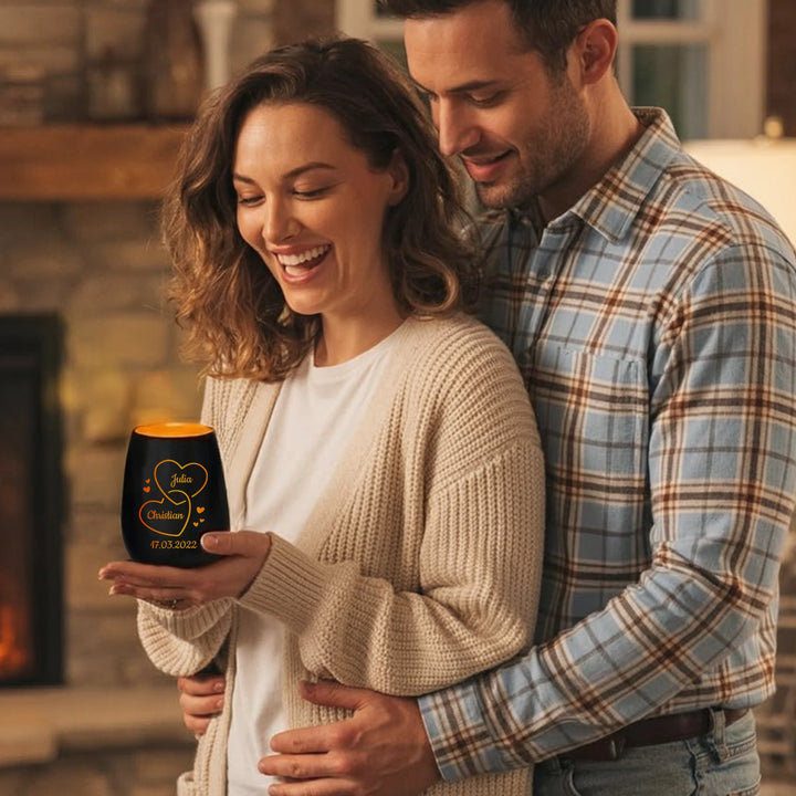 Personalisiertes Windlicht "Zwei Herzen"