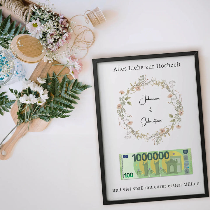 Personalisiertes Hochzeitsposter "Erste Million" Kranz famwalls