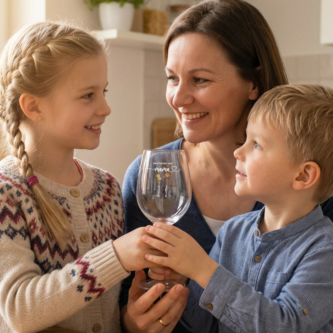 Personalisiertes Weinglas "Blumen für Mama"