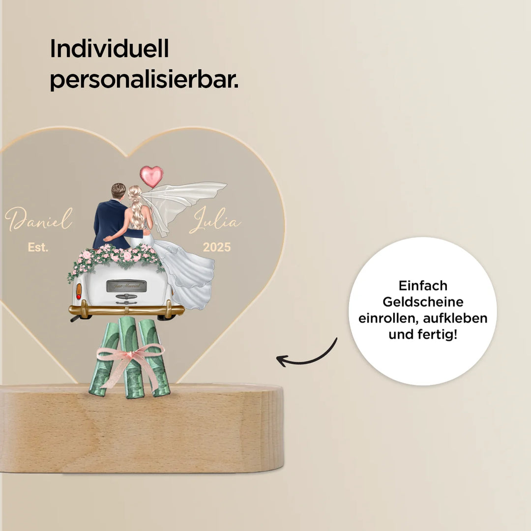 Personalisiertes Herz Acryl-Licht "Just Married" | Nachtlicht, Dekolicht, Glowlight
