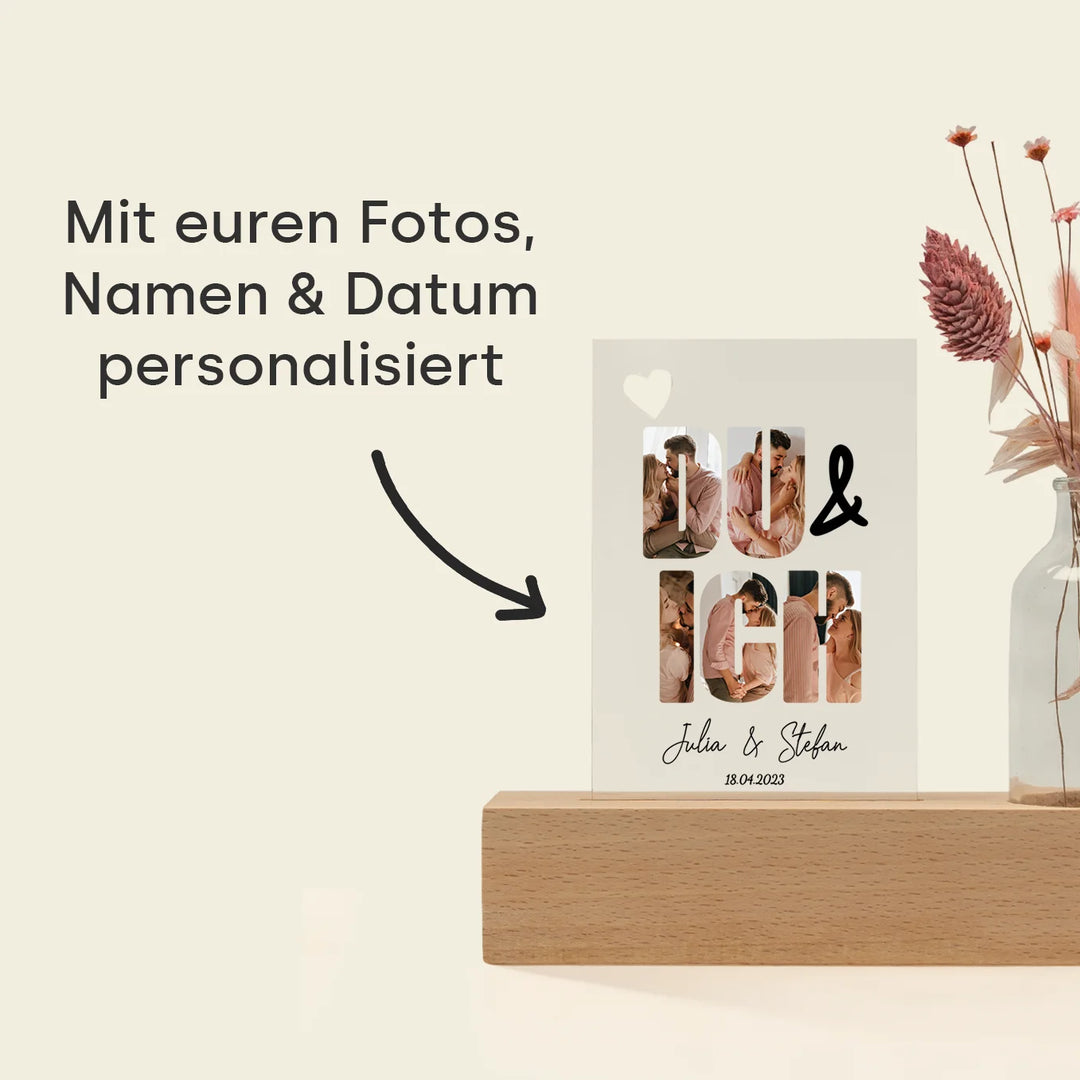 Personalisiertes Acryl-Glas mit Vase und Trockenblumen "Du & Ich"