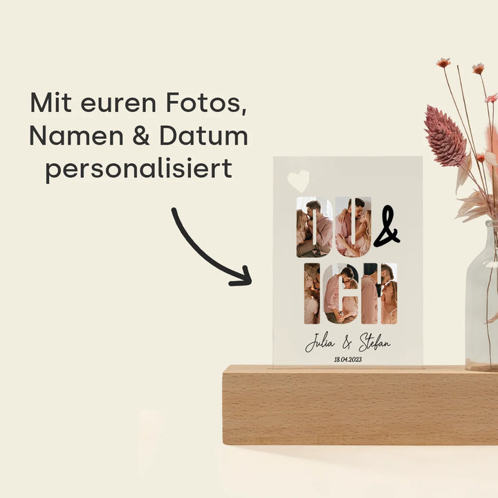 Personalisiertes Acryl-Glas mit Vase und Trockenblumen "Du & Ich"