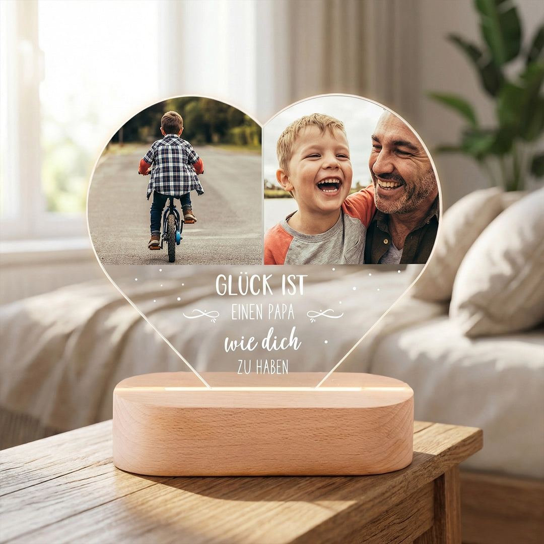 Personalisiertes Herz Acryl-Licht "Fotos & Text" | Nachtlicht, Dekolicht, Glowlight | PAPA